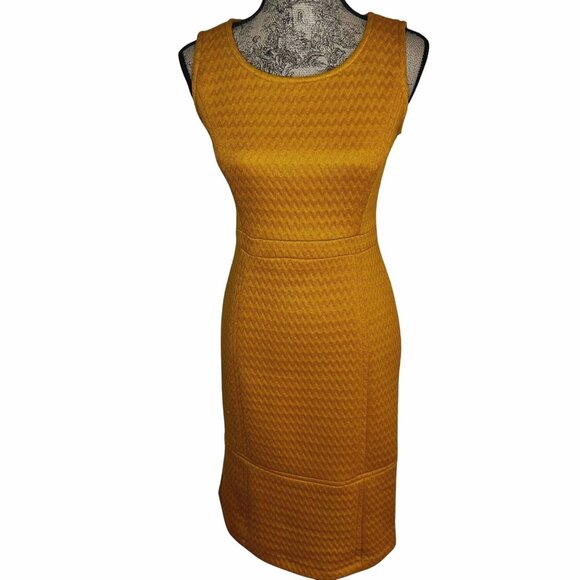 Anthropologie Tabitha Mustard Midi WomenDress Chevron Pattern Sleeveless Sz 4 EU - Picture 6 of 10